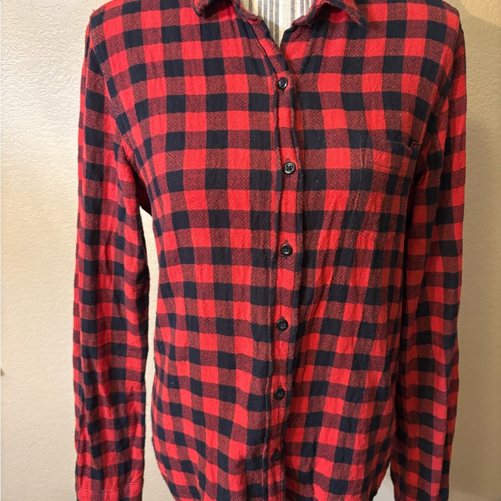 Ralph Lauren Denim & Supply Top Medium RL Tomboy Red Black Buffalo Plaid Rustic - Picture 7 of 16